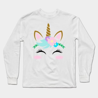 Pretty Little Unicorn Face Long Sleeve T-Shirt